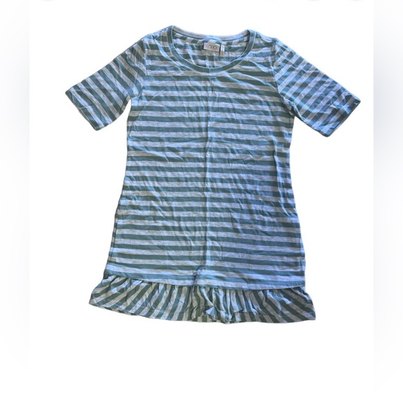 LOGO By Lori Goldstein Stripe Knit Shift Dress Flounce Hem Green XXS - Picture 7 of 16